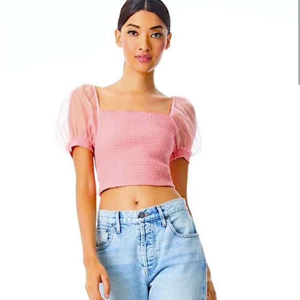 Alice + Olivia Eliana Puff-Sleeve Crop Top